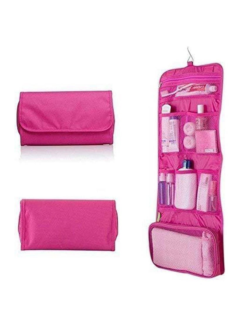 Waterproof Spacious Portable Travel Storage Bags Multiple Pockets Large Capacity Folding Toiletry Bags Organizer Outdoor/Home Makeup Cosmetic Bags with Flexible Hanging Hook (Pink)