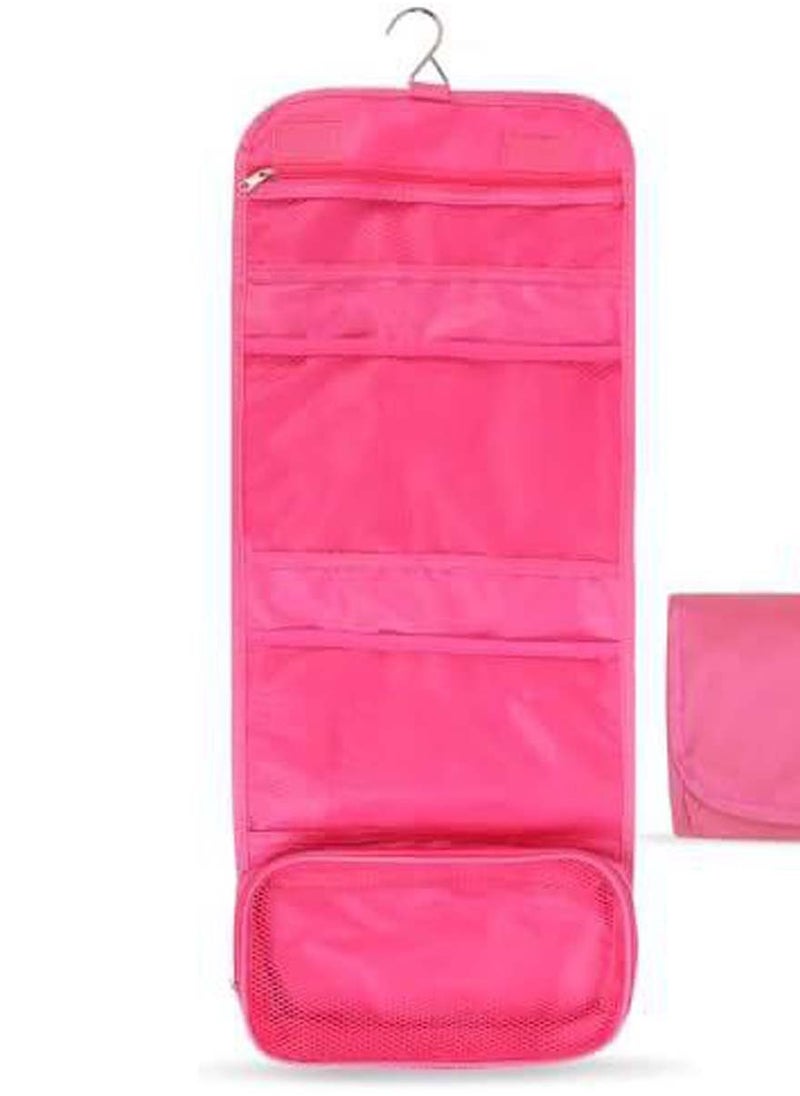 Waterproof Spacious Portable Travel Storage Bags Multiple Pockets Large Capacity Folding Toiletry Bags Organizer Outdoor/Home Makeup Cosmetic Bags with Flexible Hanging Hook (Pink)