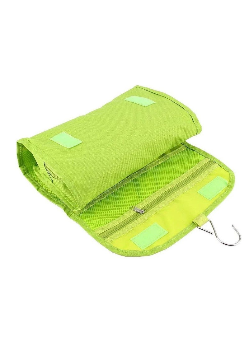 Waterproof Spacious Portable Travel Storage Bags Multiple Pockets Large Capacity Folding Toiletry Bags Organizer Outdoor/Home Makeup Cosmetic Bags with Flexible Hanging Hook (Green)