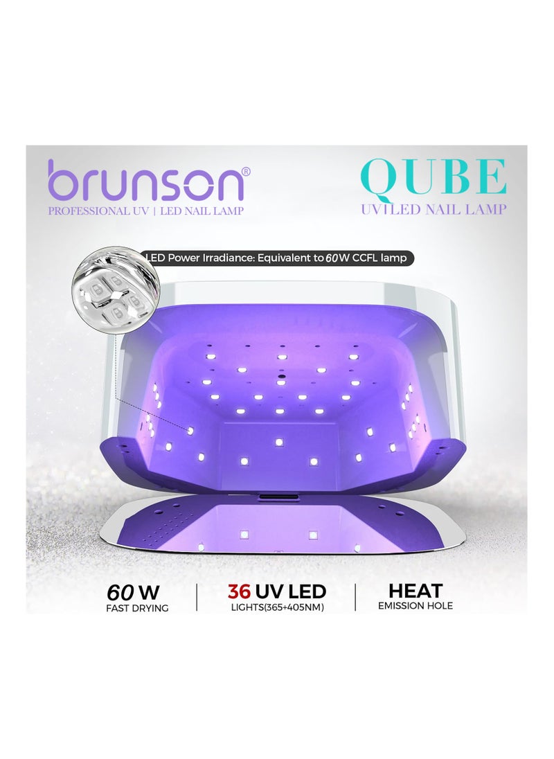 UV Light for Gel Nail Polish Cordless LED Nail Lamp – Brunson Qube 60W UV-LED Nail Dryer, Rechargeable LED Nail Light with 36 Beads, Portable Gel UV LED Nail Lamp with 4 Timer Settings and LCD Display