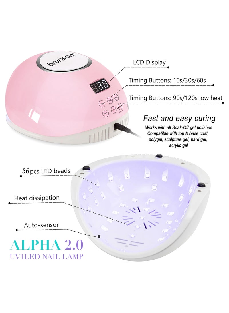 UV Light for Gel Nail Polish Brunson Wired Alpha 2.0 UV LED Nail Lamp 54W with 5 Timer Settings and 36 UV LED Lights Easy and Fast Curing Nail Dryer for Acrylic Nails and Gel Polish with Auto Sensor and LCD Display