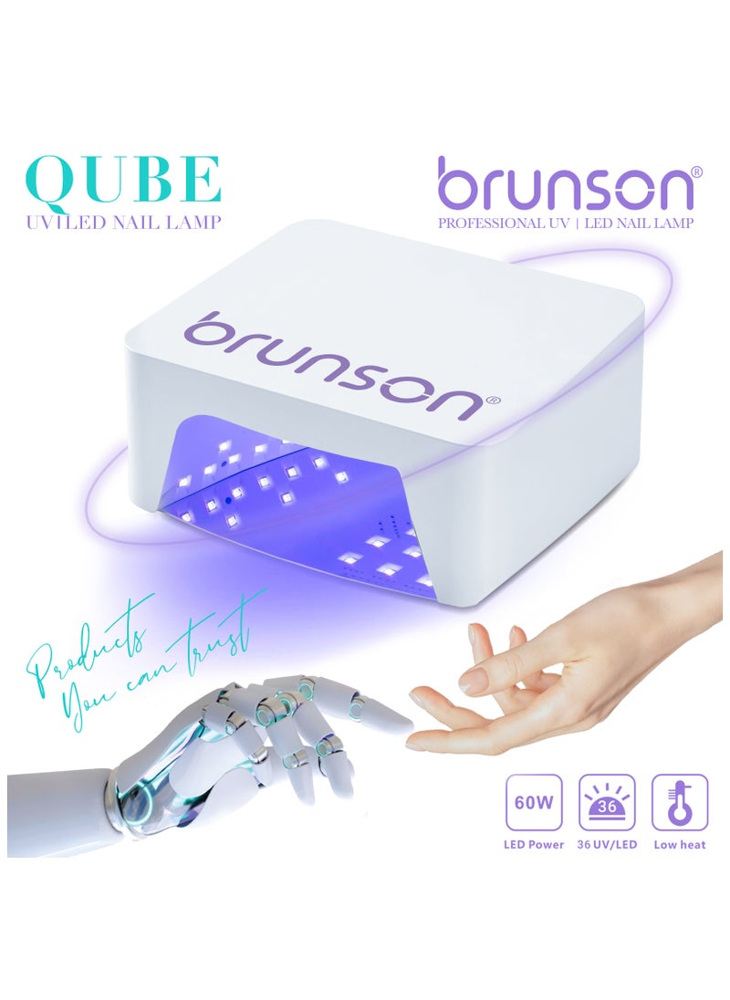 UV Light for Gel Nail Polish Cordless LED Nail Lamp – Brunson Qube 60W UV-LED Nail Dryer, Rechargeable LED Nail Light with 36 Beads, Portable Gel UV LED Nail Lamp with 4 Timer Settings and LCD Display