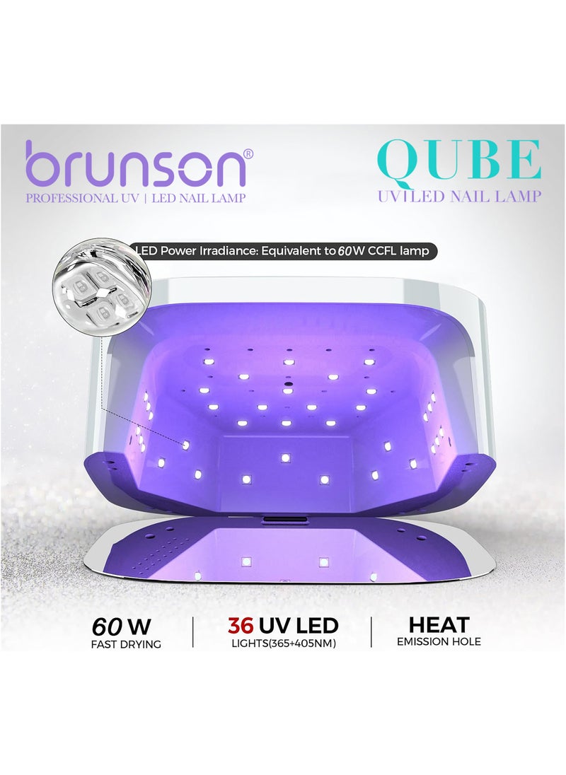 UV Light for Gel Nail Polish Cordless LED Nail Lamp – Brunson Qube 60W UV-LED Nail Dryer, Rechargeable LED Nail Light with 36 Beads, Portable Gel UV LED Nail Lamp with 4 Timer Settings and LCD Display