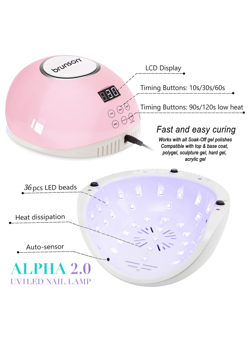 UV Light for Gel Nail Polish Brunson Portable Alpha 2.0 UV LED Nail Lamp 54W with 5 Timer Settings and 36 UV LED Lights Easy and Fast Curing Nail Dryer for Acrylic Nails and Gel Polish with Auto Sensor and LCD Display