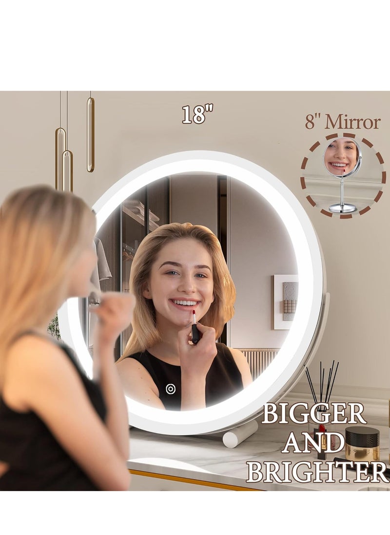 Large Vanity Mirror with Round LED Lighted Up Makeup Mirror Touch Screen with 3-Color Lighting Dimmable for Vanity Desk Tabletop Bedroom