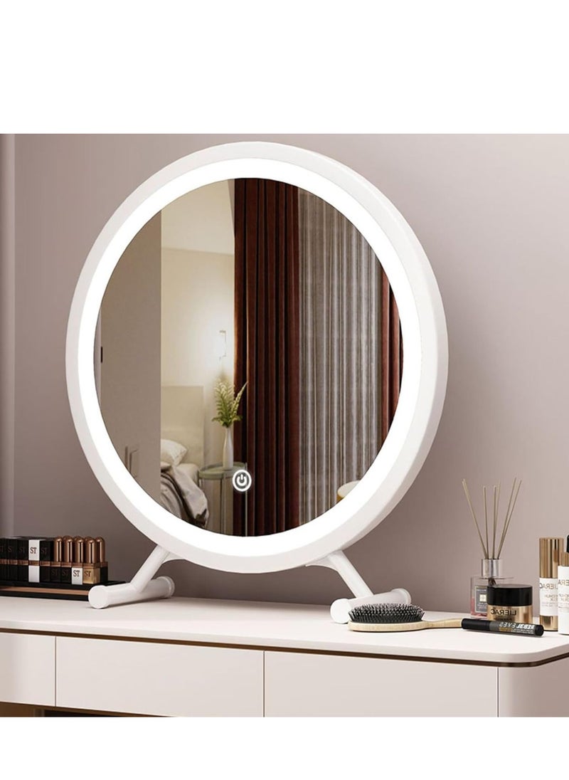 Large Vanity Mirror with Round LED Lighted Up Makeup Mirror Touch Screen with 3-Color Lighting Dimmable for Vanity Desk Tabletop Bedroom