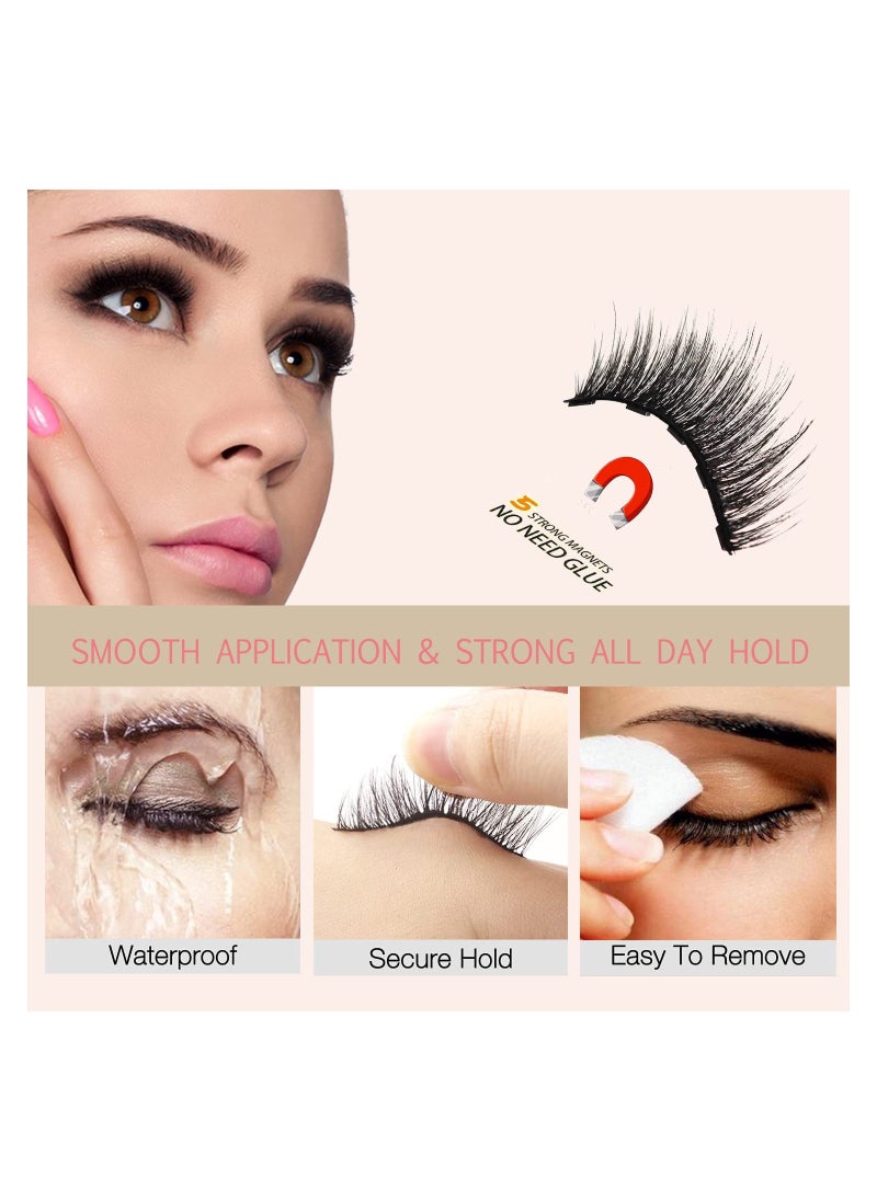 Magnetic Eyelashes 5 Pairs 3D Medium Magnetic Lashes with Upgraded 2 Tubes of Magnetic Liner Waterproof, Natural Look,Long Lasting, Easy Reusable Fake Eyelashes (ZML-005)