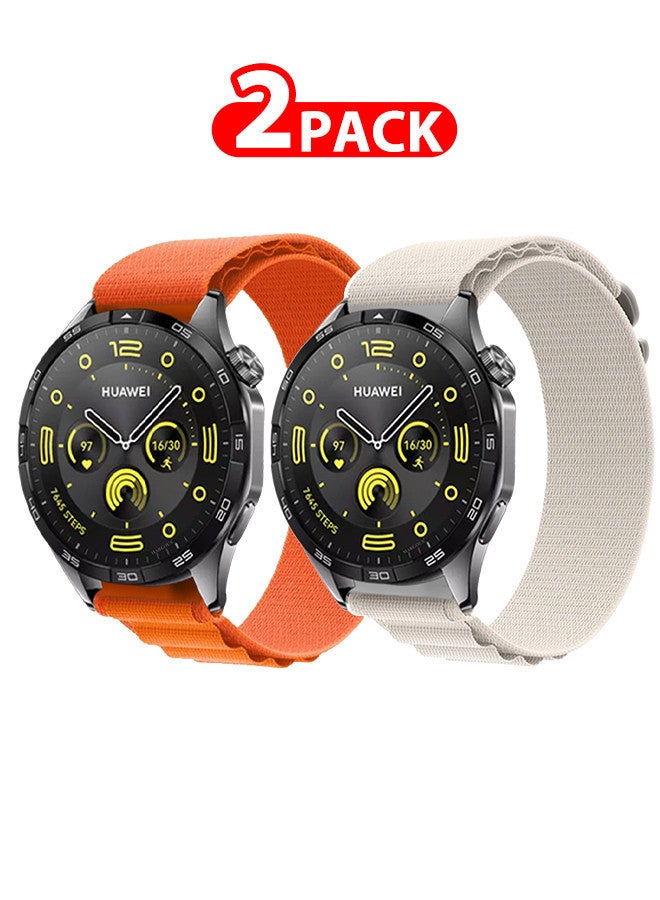 ( for Huawei Watch GT4 ) 2 Pack, Alpine Sport Strap Rugged Nylon Replacement Wristband for Men Women Dusty White/Orange