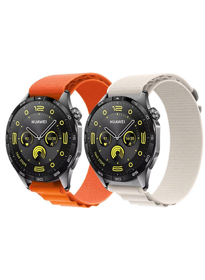 ( for Huawei Watch GT4 ) 2 Pack, Alpine Sport Strap Rugged Nylon Replacement Wristband for Men Women Dusty White/Orange