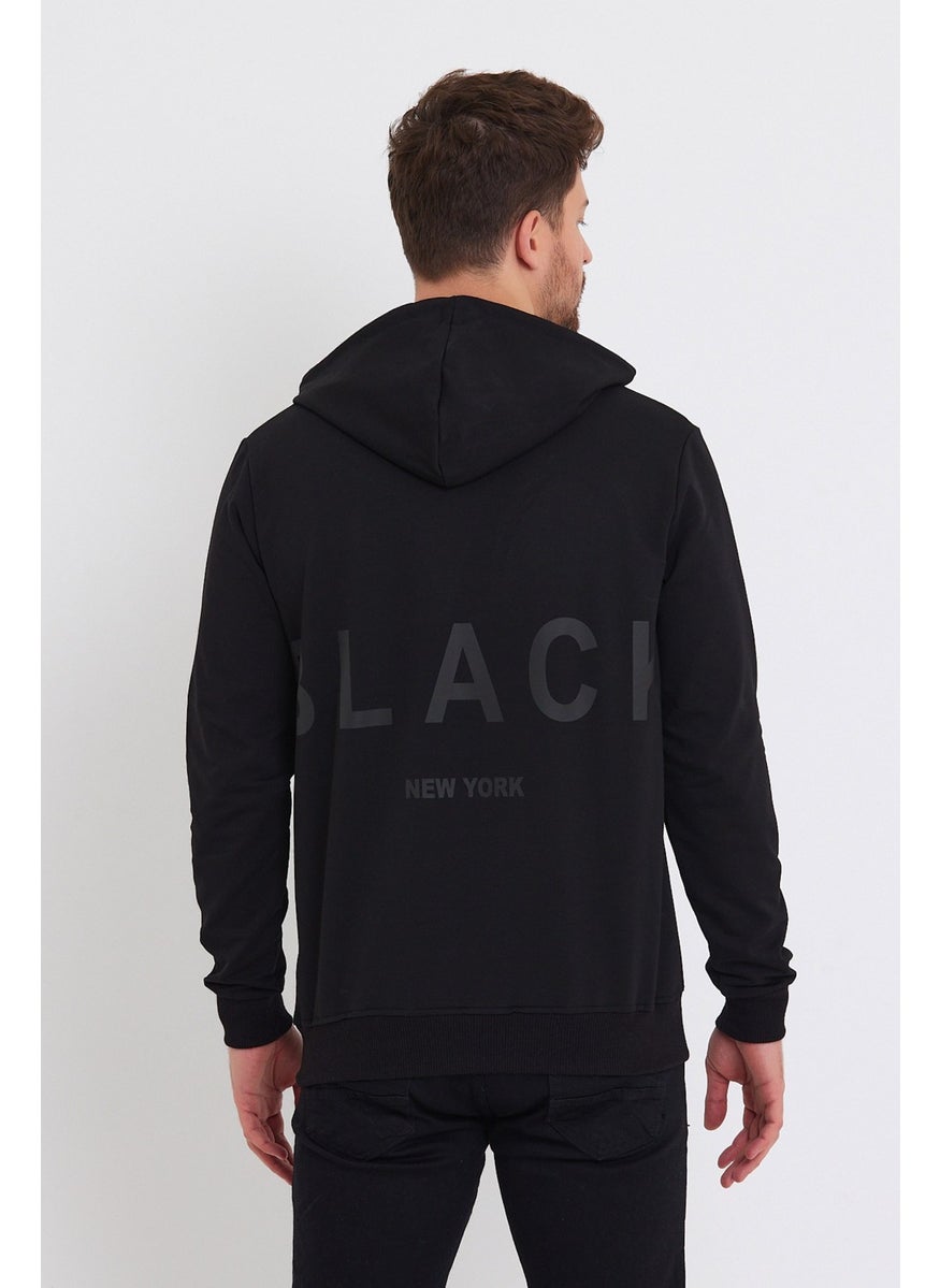 Black Matte Printed Daily Casual Sports Thin Hooded Black Sweatshirt