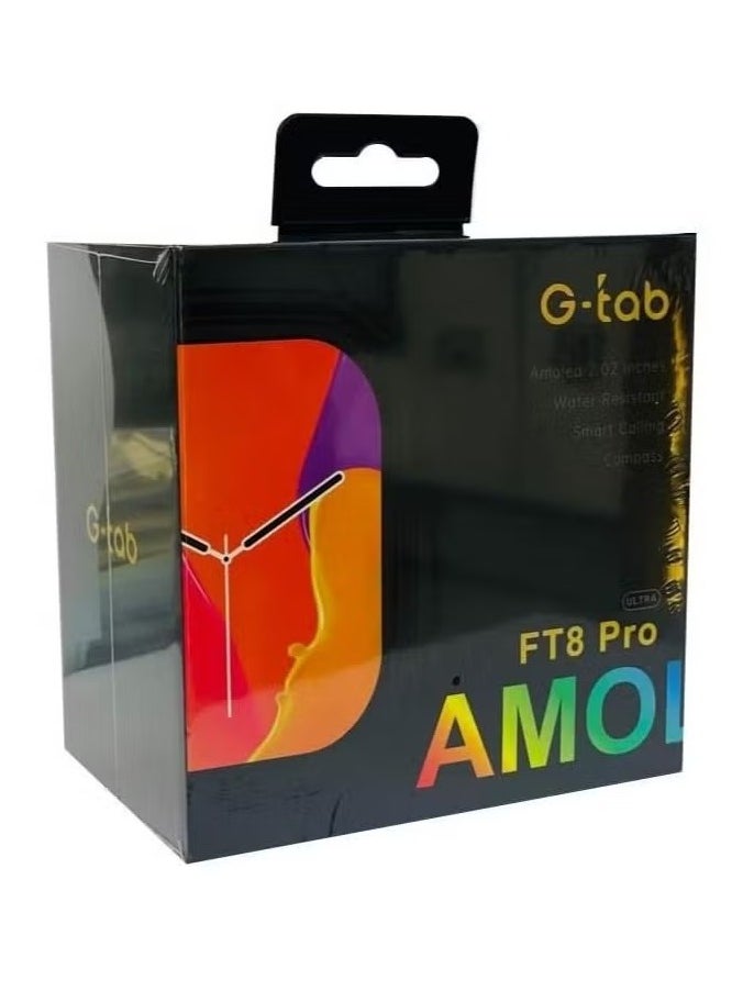 G Tab FT 8 Pro Smartwatch – 2.02-Inch AMOLED HD Full Screen Display with Two Straps and Wireless Charger for Men and Boys