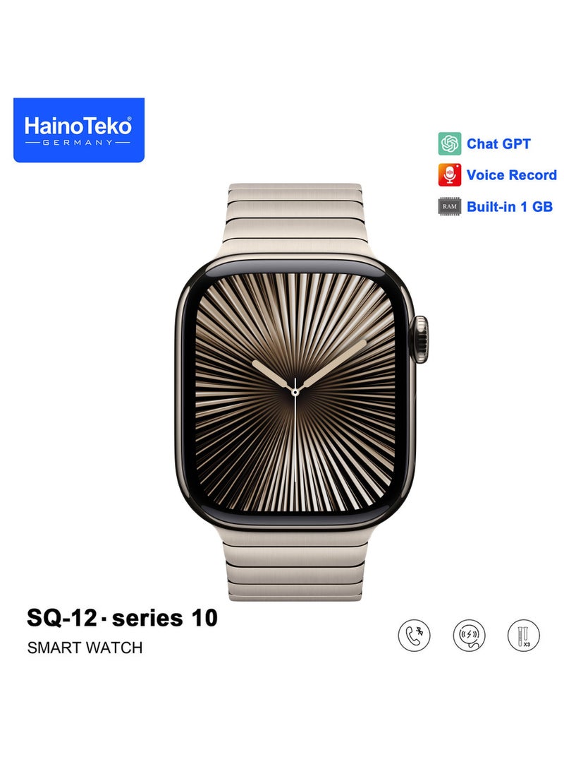 HainoTeko SQ-12 Series 10 Smart Watch with AMOLED Display Chat GPT Video Recording and 3 Pair Straps Designed for Ladies and Gents Silver