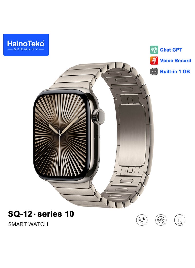 HainoTeko SQ-12 Series 10 Smart Watch with AMOLED Display Chat GPT Video Recording and 3 Pair Straps Designed for Ladies and Gents Silver