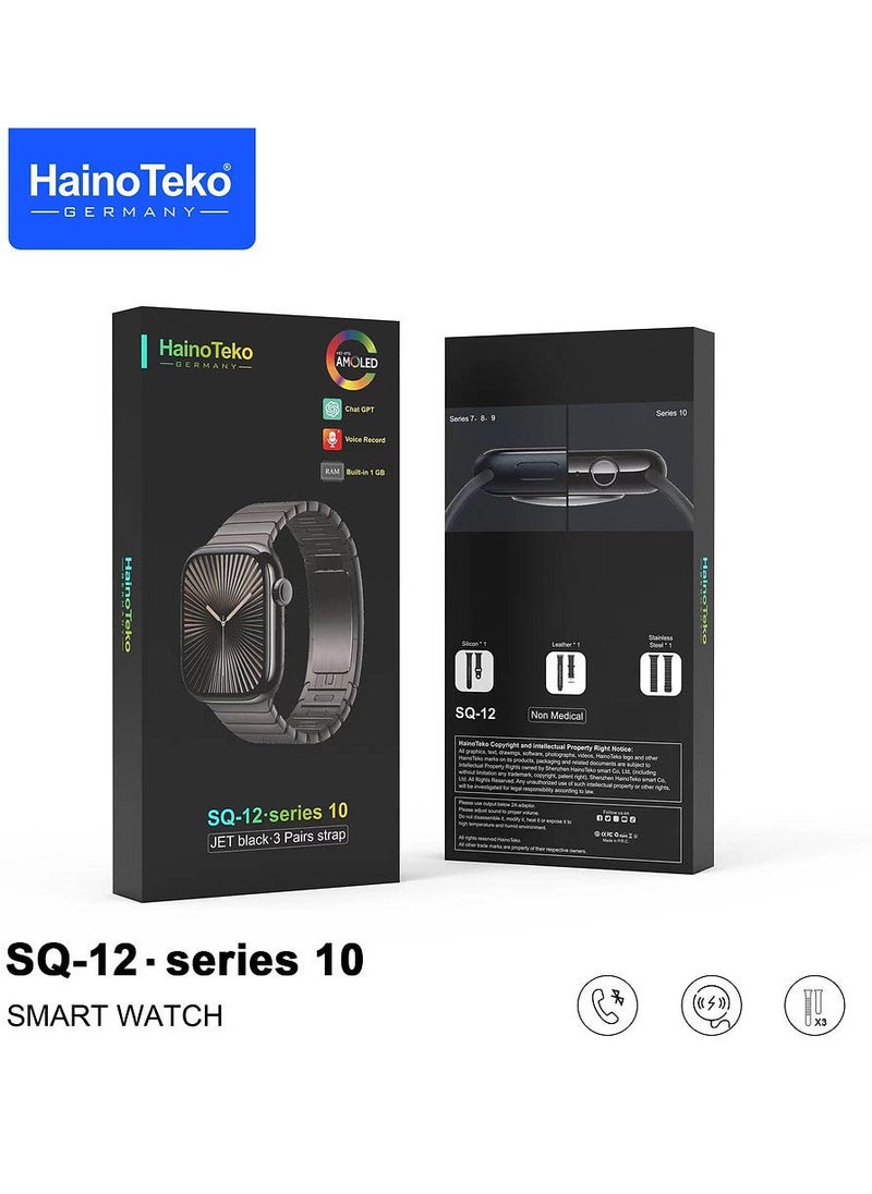 HainoTeko SQ-12 Series 10 Smart Watch with AMOLED Display Chat GPT Video Recording and 3 Pair Straps Designed for Ladies and Gents Silver