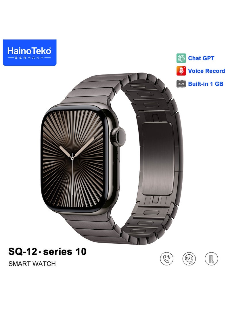 HainoTeko SQ-12 Series 10 Smart Watch with AMOLED Display Chat GPT Video Recording and 3 Pair Straps Designed for Ladies and Gents Black