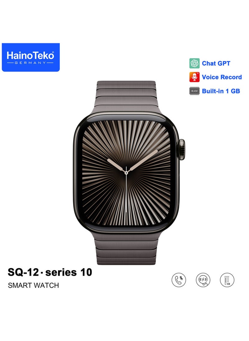 HainoTeko SQ-12 Series 10 Smart Watch with AMOLED Display Chat GPT Video Recording and 3 Pair Straps Designed for Ladies and Gents Black