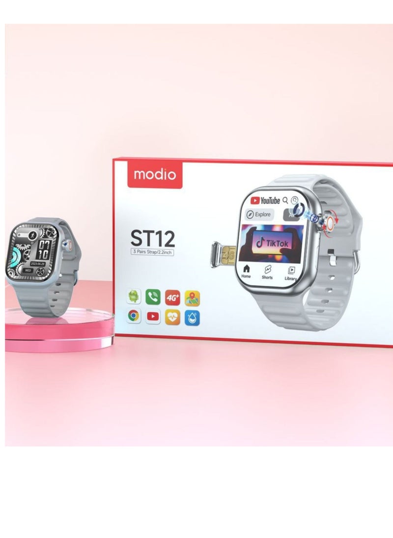 modio ST12 4G Network 3 Pairs Strap/2.2 inch Smartwatch_Silver