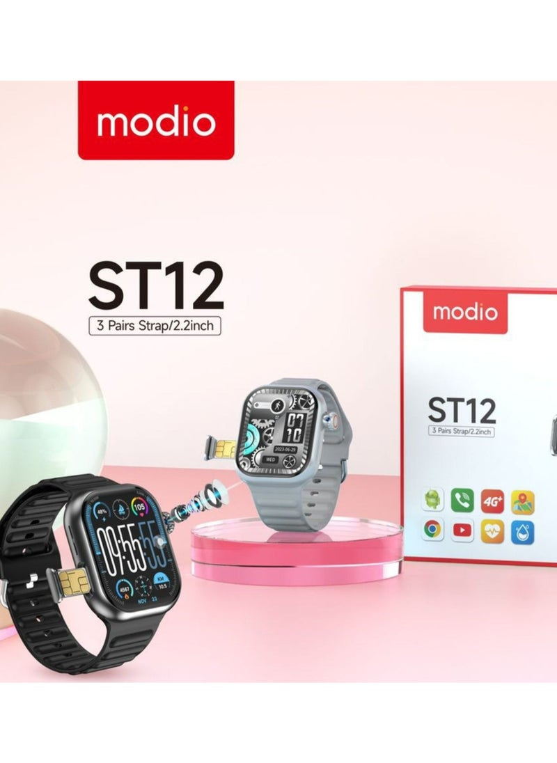 modio ST12 4G Network 3 Pairs Strap/2.2 inch Smartwatch_Silver