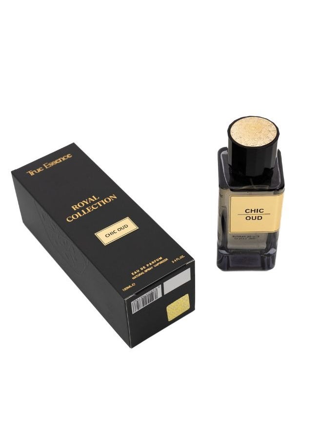 True Essence Chic Oud - Royal Collection Unisex Eau De Parfum Long-Lasting Perfume For Her and Him Original Scent - 100ml 3.34 oz