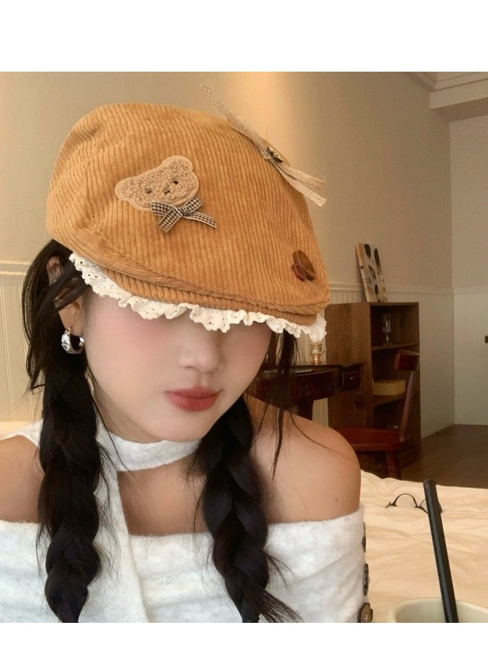 Female Cute Bear Bow Forward Hat