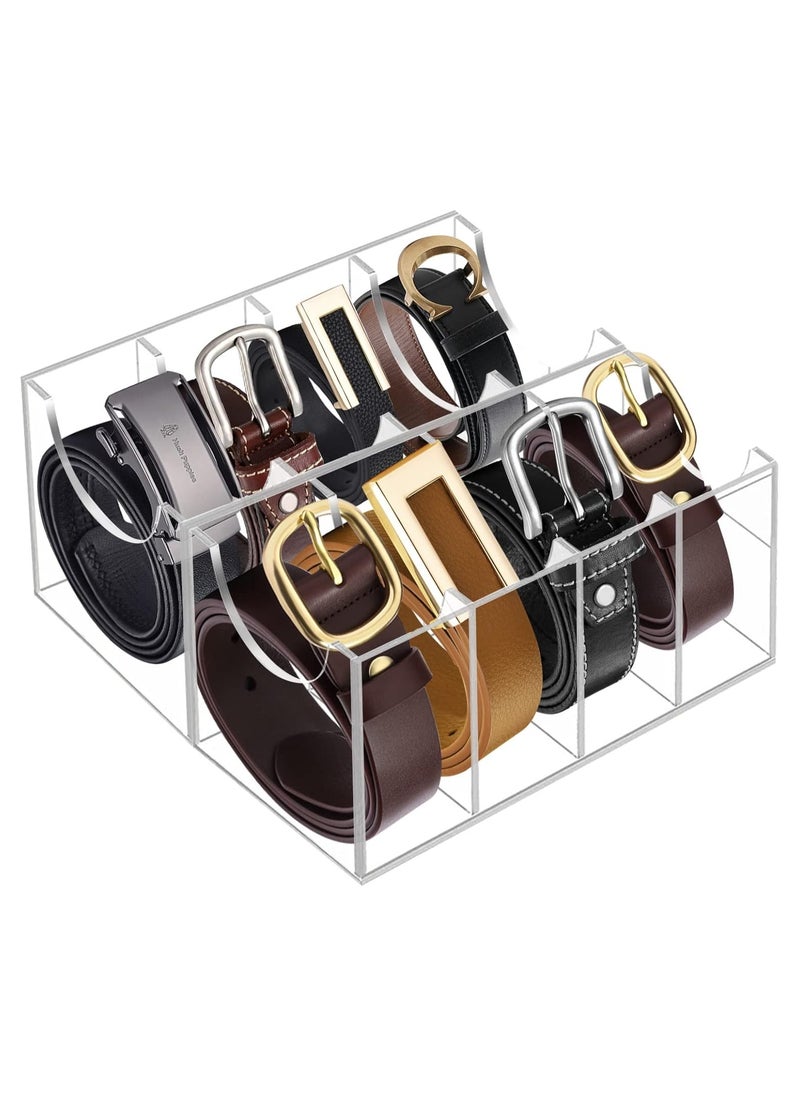 Acrylic Belt Organizer with 8 Compartments - Clear Storage Holder for Belts, Ties, Bow Ties, Watches, Jewelry, and More