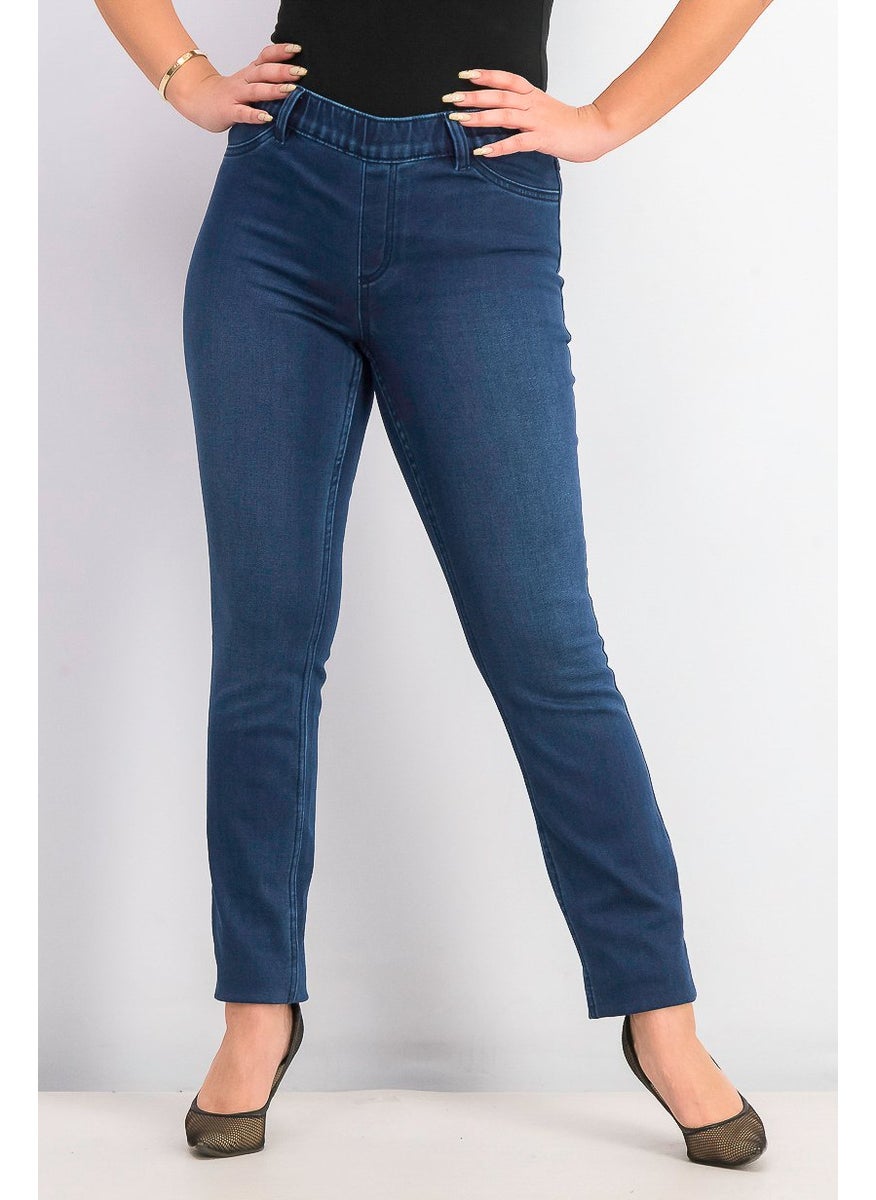 Women Regular Fit Plain Straight Leg Pants, Blue