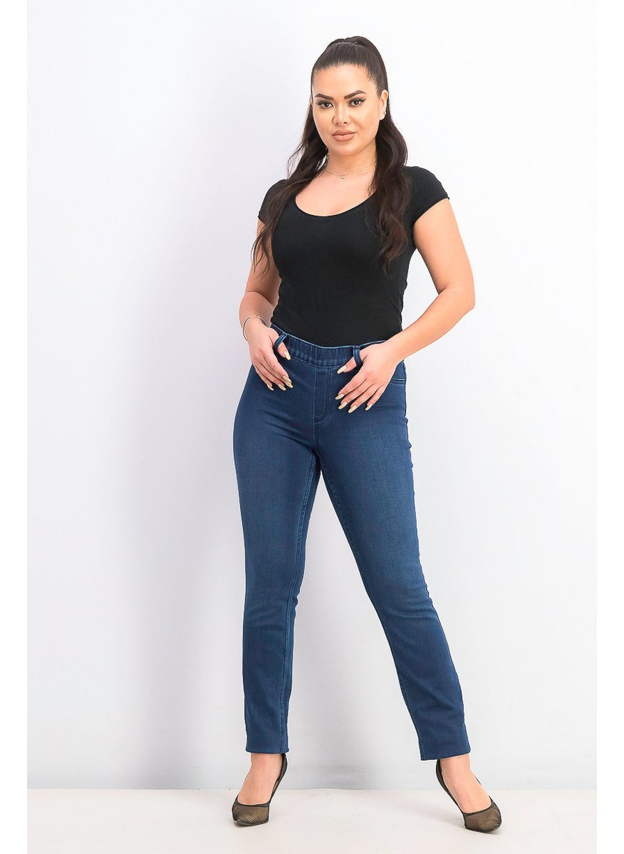 Women Regular Fit Plain Straight Leg Pants, Blue