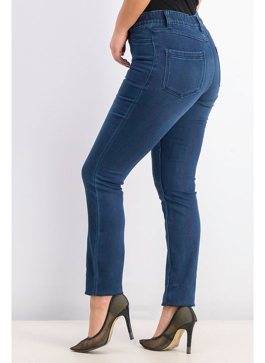 Women Regular Fit Plain Straight Leg Pants, Blue