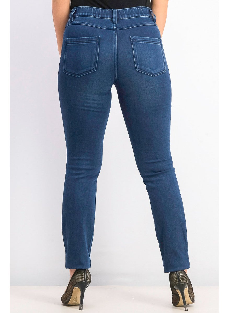 Women Regular Fit Plain Straight Leg Pants, Blue