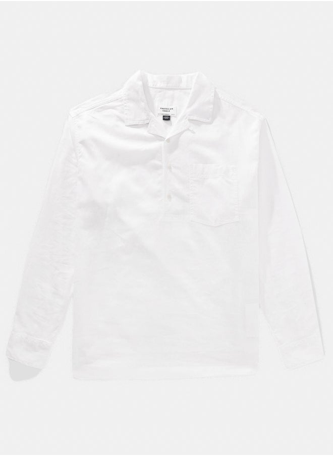 AE Long-Sleeve Linen-Blend Popover Shirt