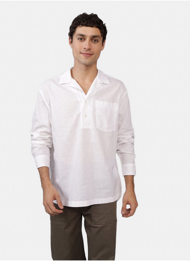 AE Long-Sleeve Linen-Blend Popover Shirt