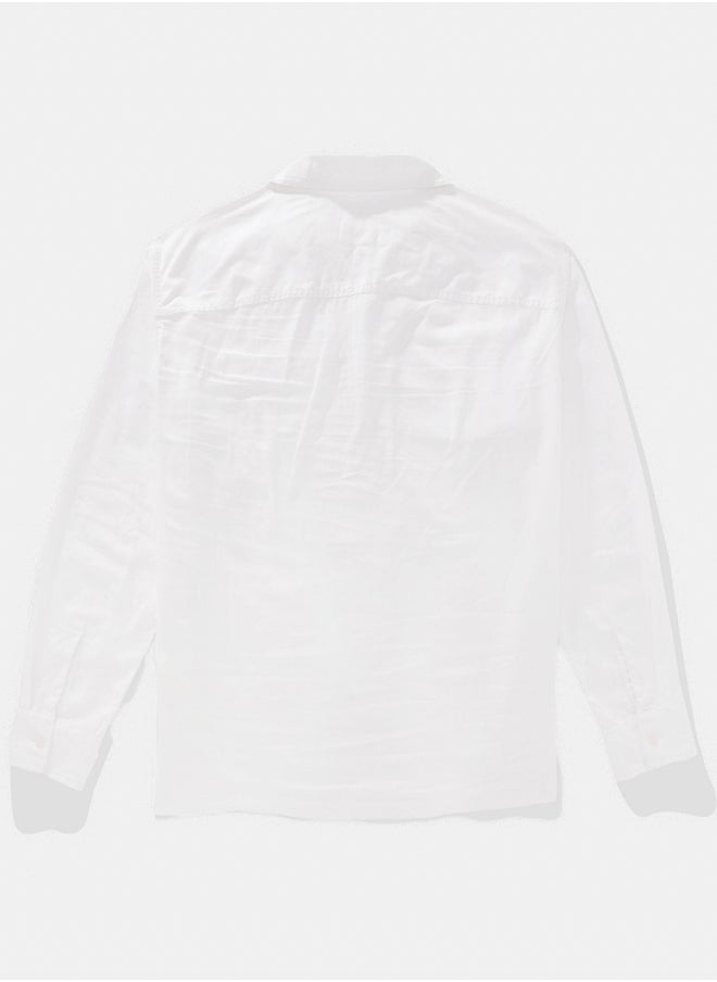 AE Long-Sleeve Linen-Blend Popover Shirt