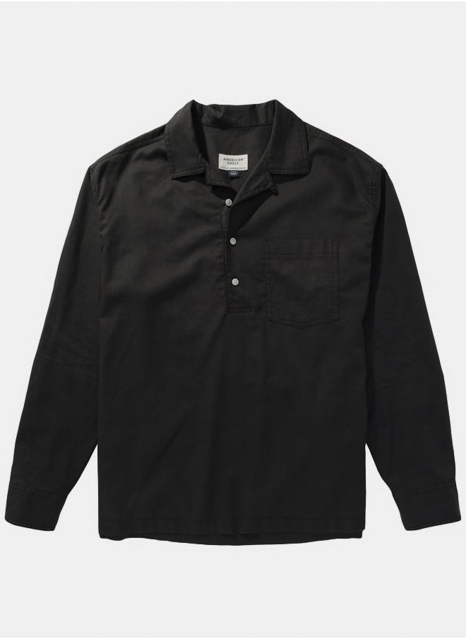 AE Long-Sleeve Linen-Blend Popover Shirt