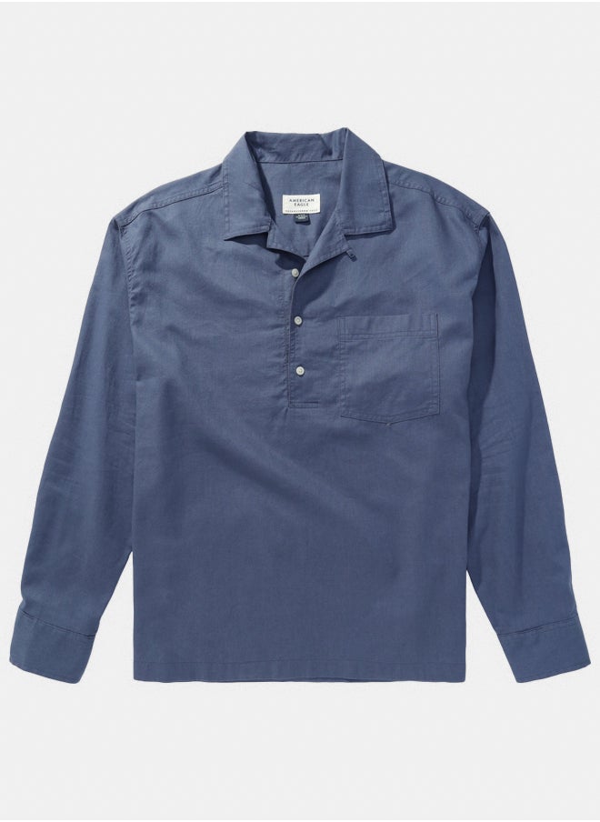 AE Long-Sleeve Linen-Blend Popover Shirt