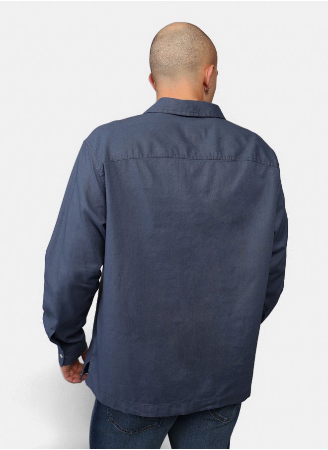 AE Long-Sleeve Linen-Blend Popover Shirt