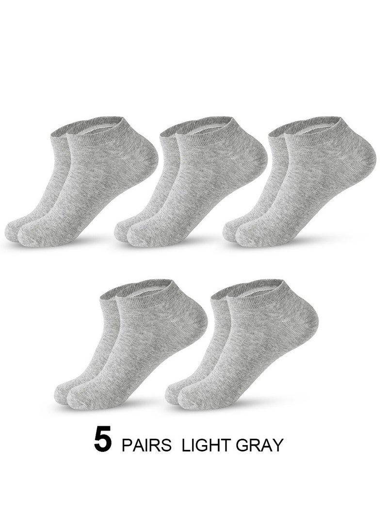 5 Pairs of 100% Cotton Men's Socks, Moisture Wicking, All Seasons, Grey