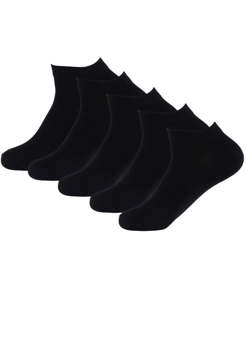 5 Pairs of 100% Cotton Men's Socks, Moisture Wicking, All Seasons, Solid Black