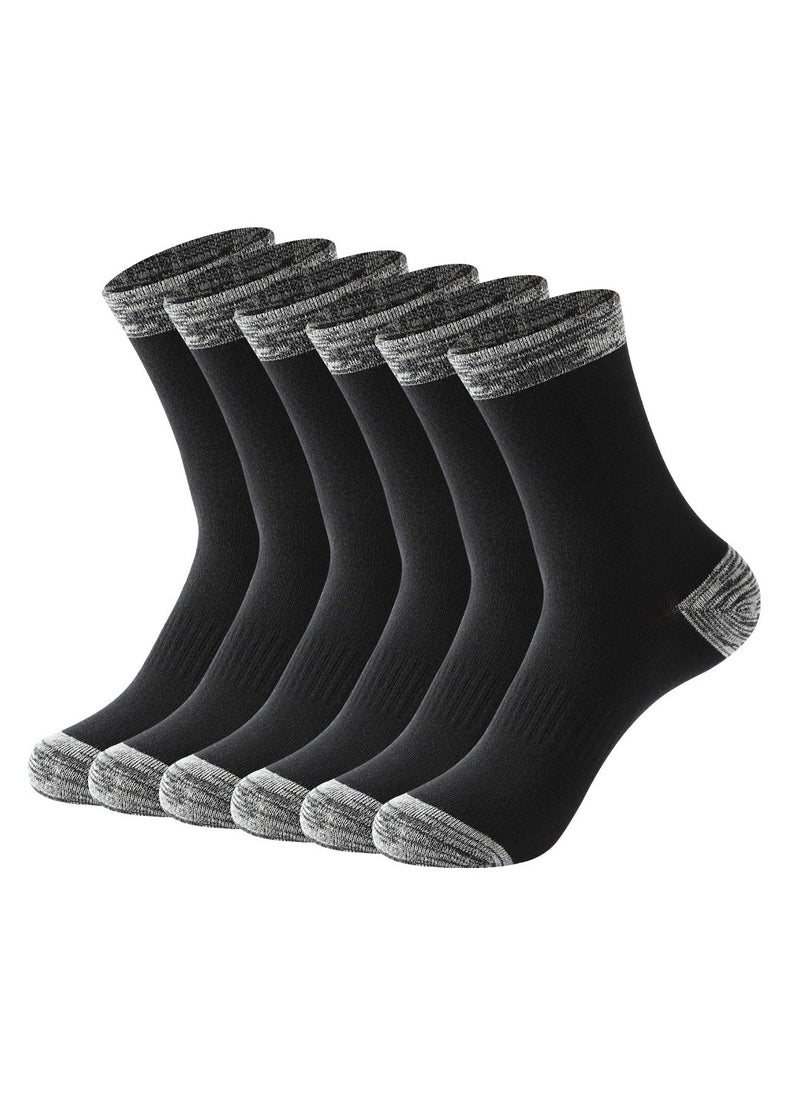 6 Pairs of 100% Cotton Men's Socks, Moisture Wicking, All Seasons, Black