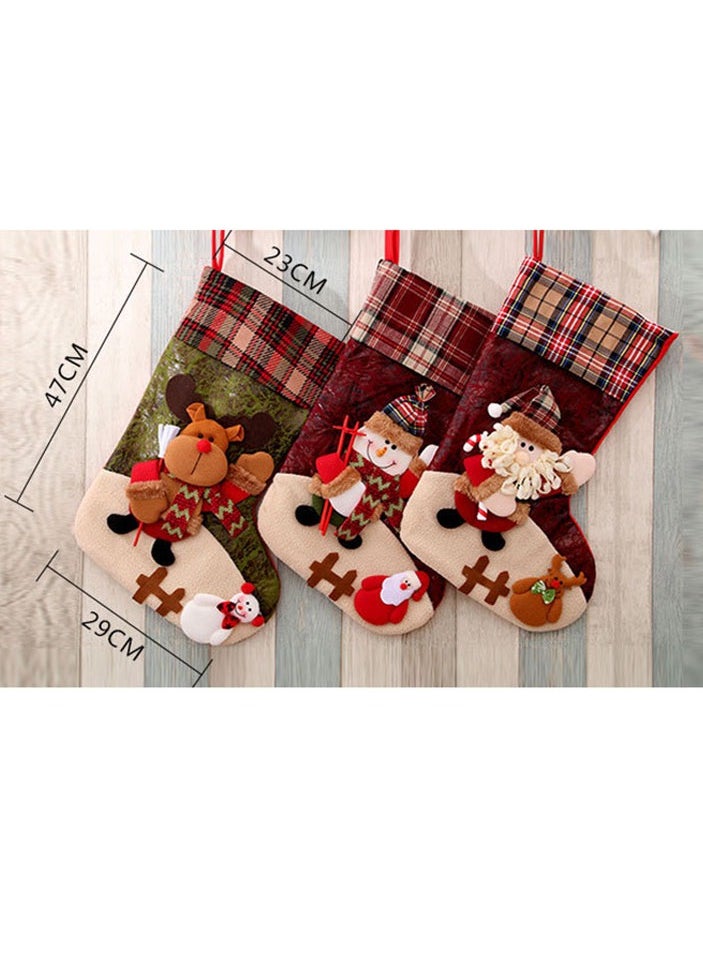 3 Pcs Sock Gift Bags Sock Shape Decorative Gift Bags Holiday Party Favor Bags Christmas（B）