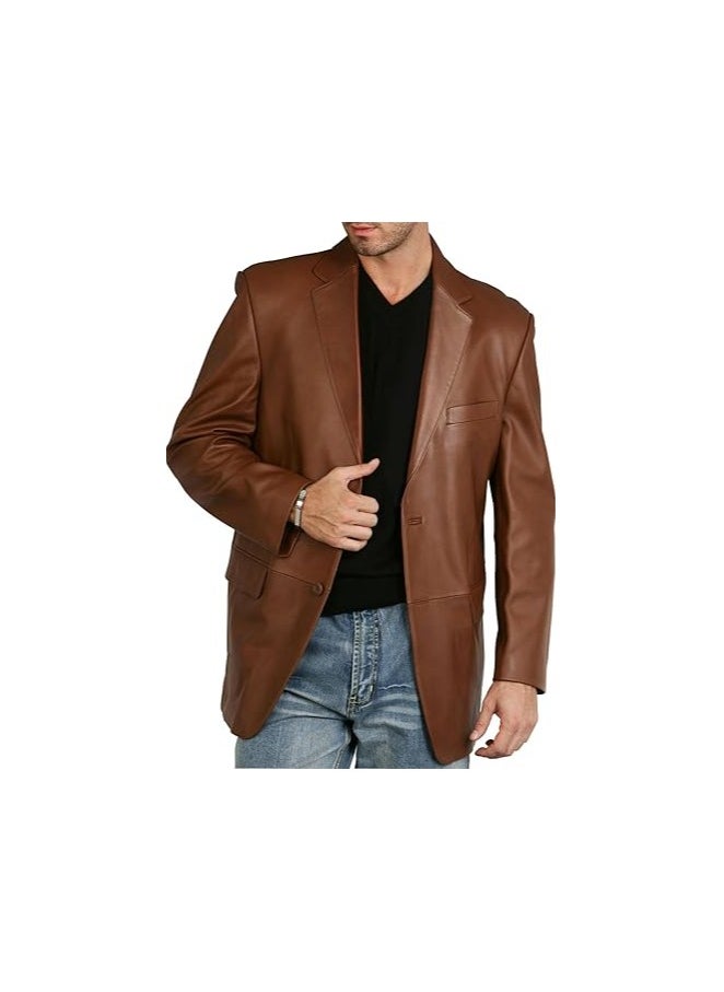 Men Richard Classic Leather Blazer Lambskin Sport Coat Jacket - Men Slim Fit Leather Jacket