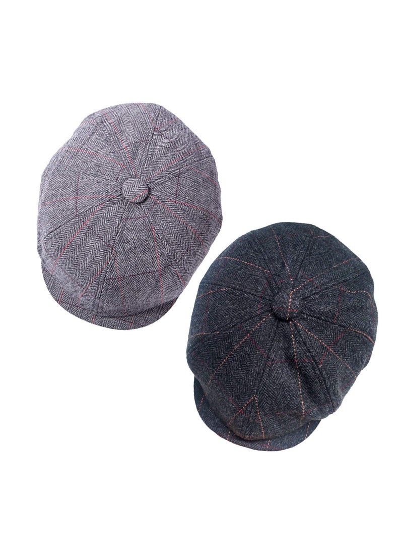 2 Pack Newsboy Hats for Men Classic 8 Panel Wool Blend Gatsby Ivy Hat