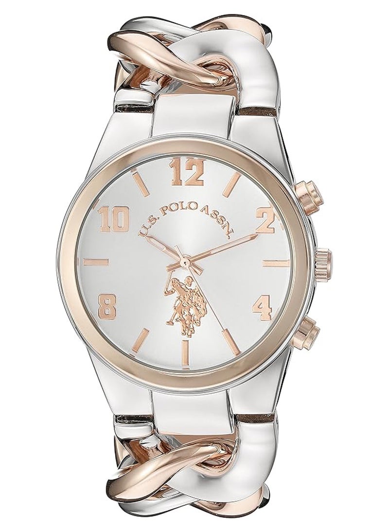 U.S. POLO ASSN. Women's Quartz Watch, Analog Display and Silver & Rose gold Plated Strap USC40176