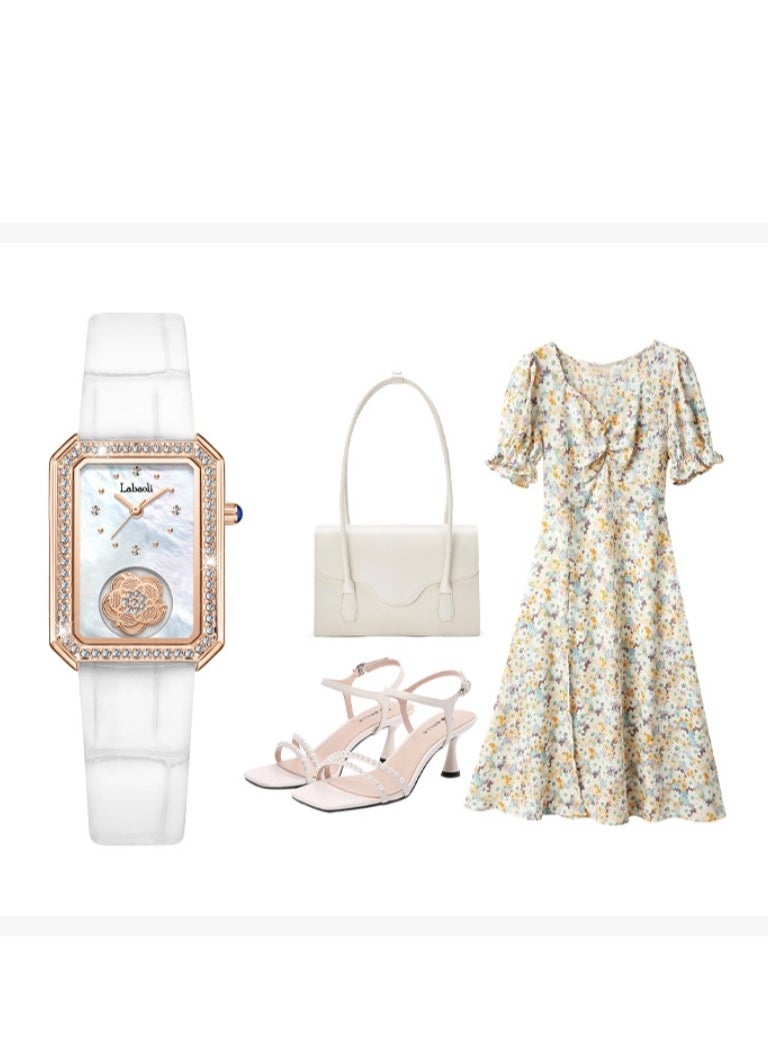 Women's Fashion Diamond Inlaid Rotatable Camellia Watch