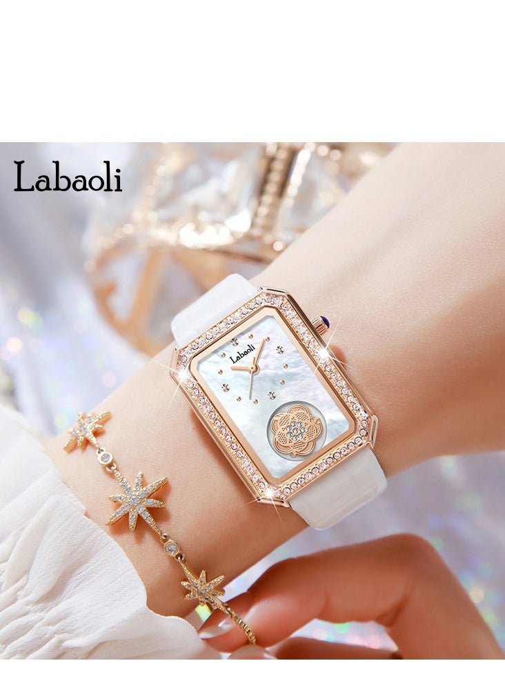 Women's Fashion Diamond Inlaid Rotatable Camellia Watch