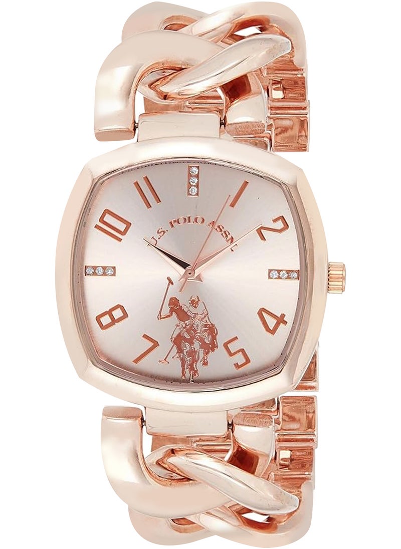 U.S. Polo Assn. Women's Quartz Watch, Analog Display and Rose Gold Plated Strap USC40251