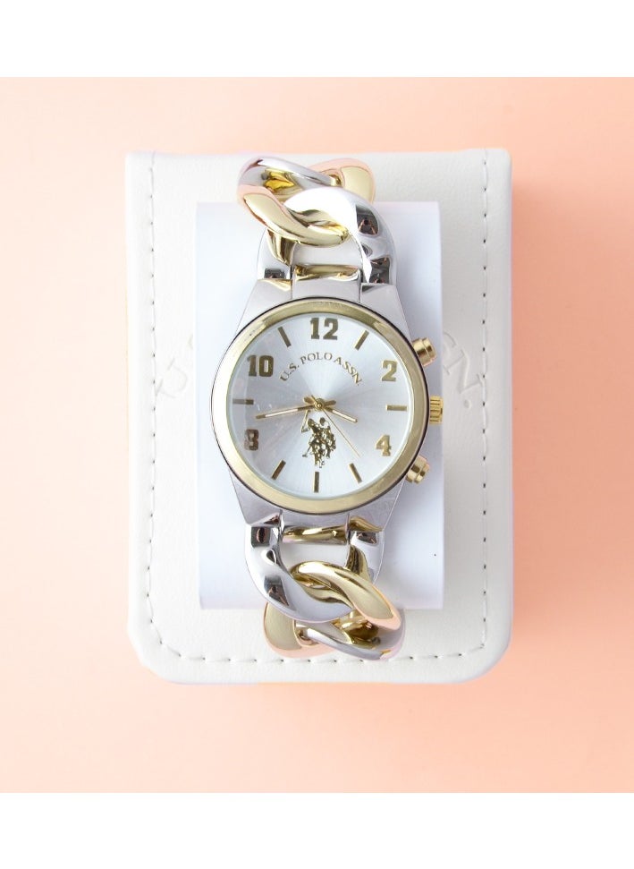 Women's Quartz Watch, Analog Display and Silver & gold Plated Strap USC40173
