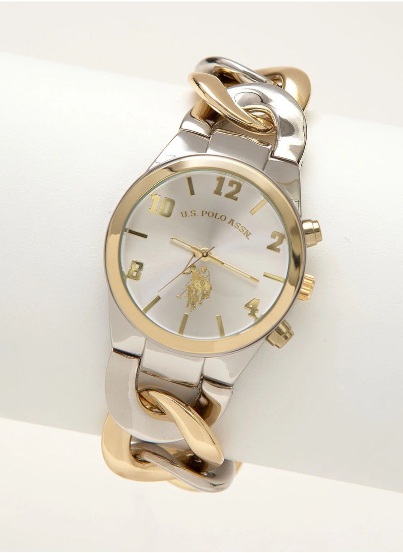 Women's Quartz Watch, Analog Display and Silver & gold Plated Strap USC40173