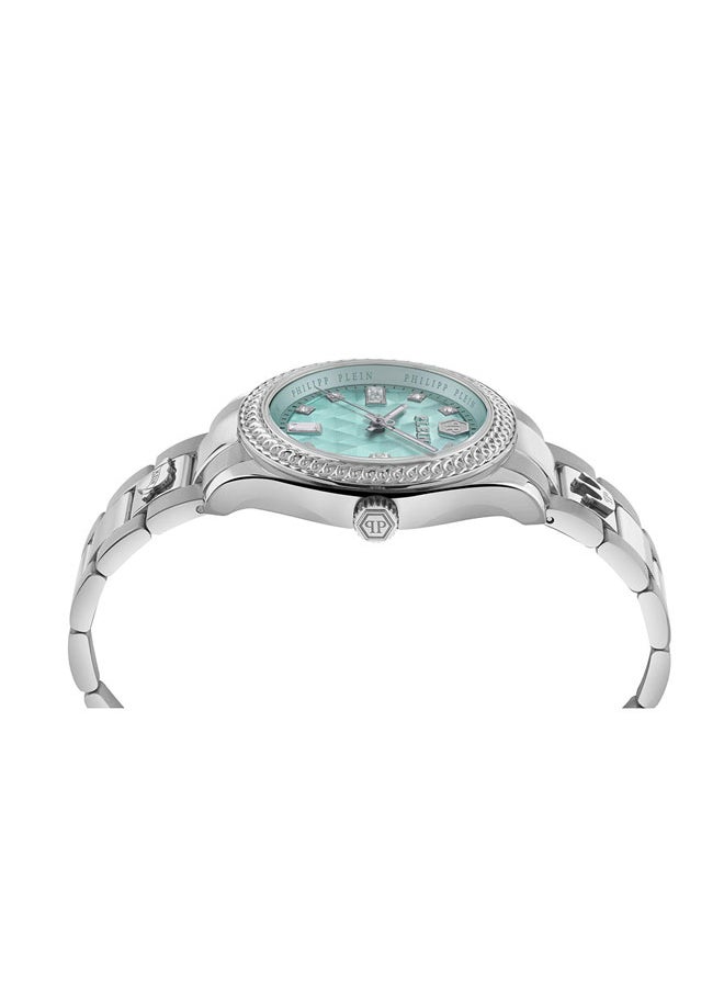 QUEEN Women’s 38mm Watch, All-Silver Stainless Steel with Turquoise Dial & Sparkling Diamond-Like Indices