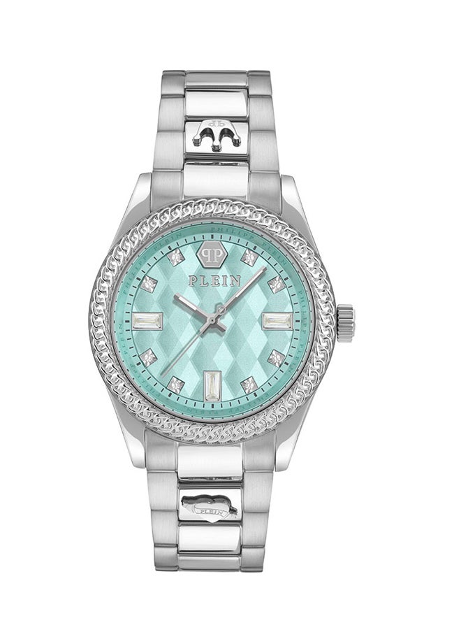 QUEEN Women’s 38mm Watch, All-Silver Stainless Steel with Turquoise Dial & Sparkling Diamond-Like Indices