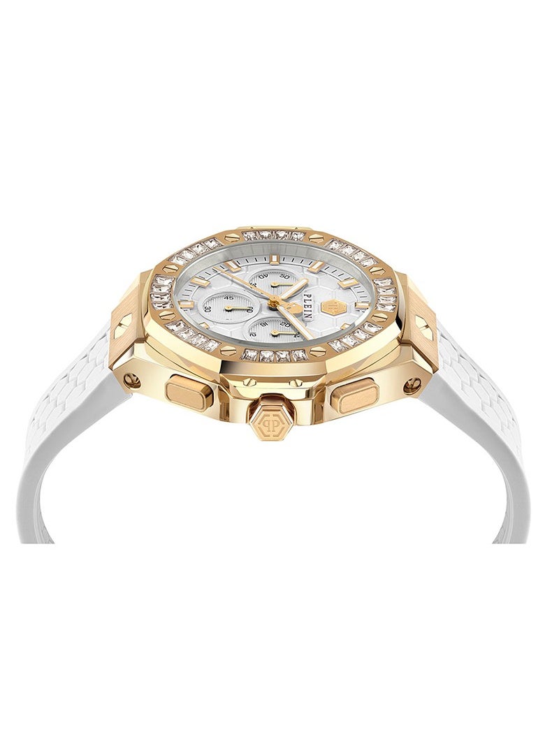 PLEIN CHRONO ROYAL Philipp Plein Women's 42mm Chrono Quartz Watch, Octagonal Case with Crystals, Honeycomb Dial, Gold-tone Accents, Water Resistant to 50m